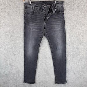 G-Star Raw Jean Men 34x32 Faded Black Denim D-STAQ 5-PKT Pocket Slim Fit Stretch